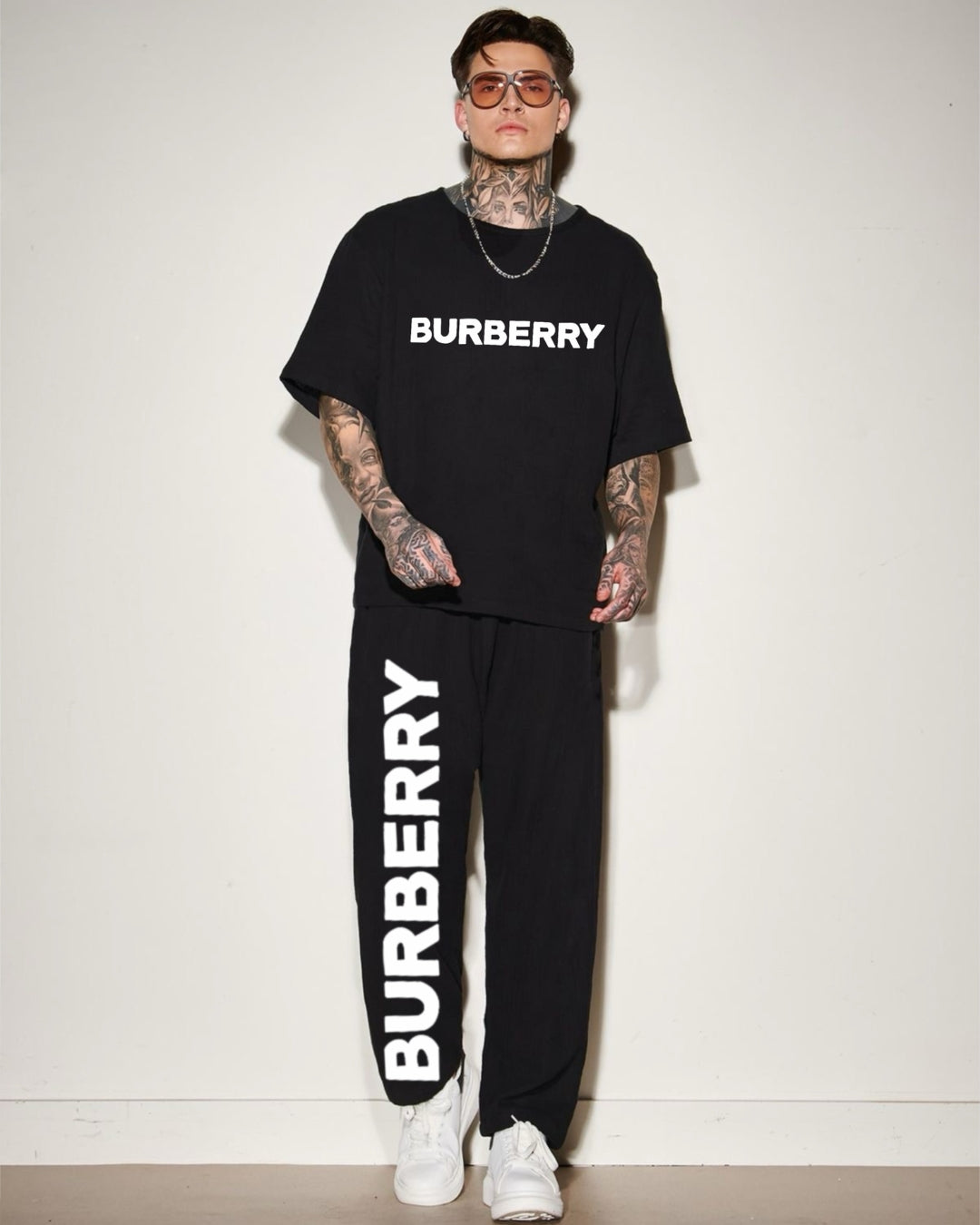 Men Burberry Core Logo Oversized Cord Set - Black and Black