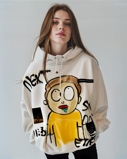 Women White Oversized Hoodie - Lazy Boy