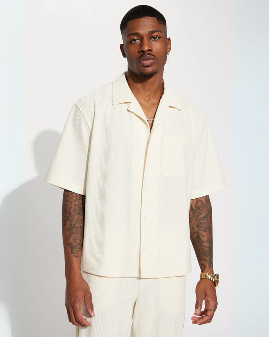 Half Sleeve White Oversized Knitted Shirt