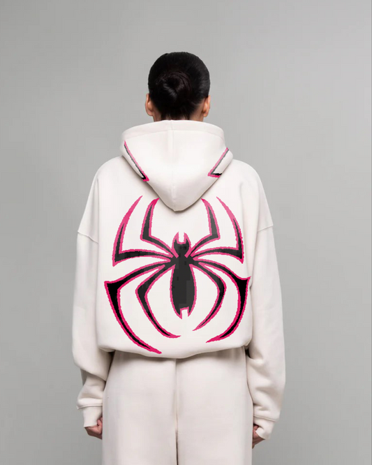 Women White Oversized Hoodie - Spider Edition