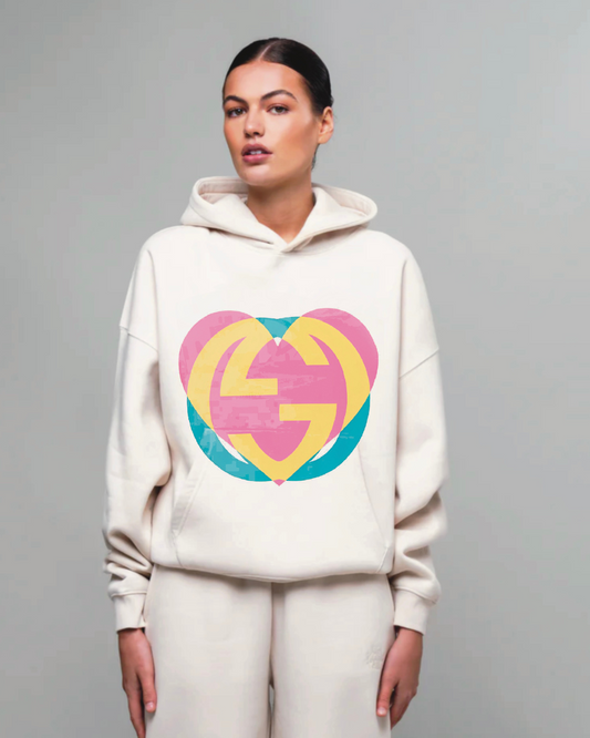 Women White Oversized Hoodie - Heart