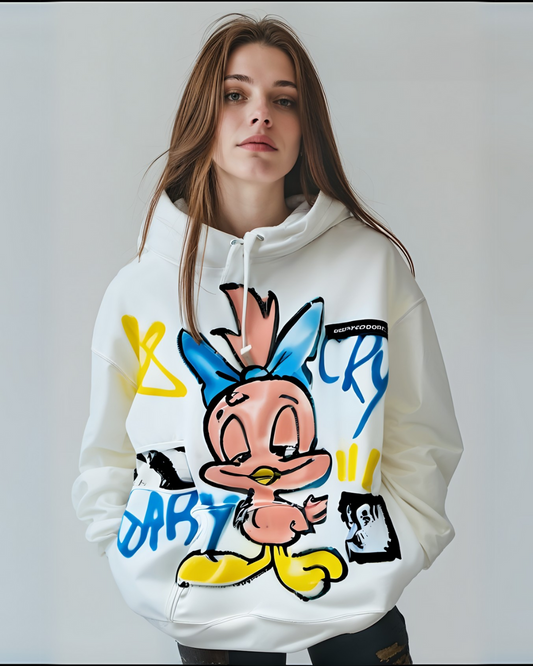 Women White Oversized Hoodie - Baby Duck