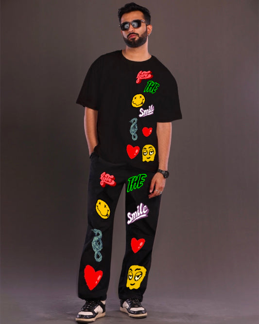 Black Men's Love Smiley Co-ord Set - Men's Choice